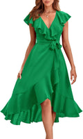 PRETTYGARDEN Women's Cross V Neck Ruffle Midi Dress - Flattering Tie