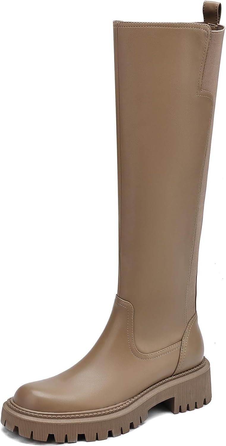 Women's Knee High Boots with Platform Lug Sole for Comfort