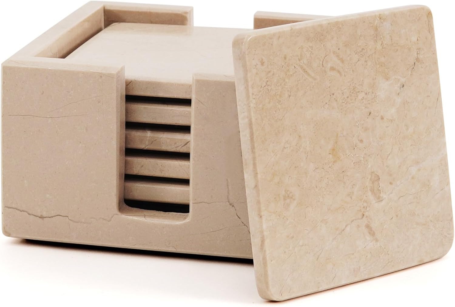 Marble Coasters Set of 6 for Drinks with Holder - Elegant Decor