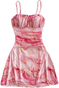 Women's Floral Ruched Cami Mesh Mini Dress - Lightweight Summer Style