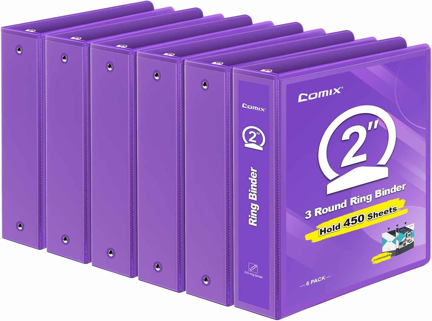 COMIX 2 Inch 3 Ring Binder with Clear View Cover for Organization