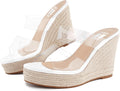 Women Slip On Espadrille Platform Wedge Sandals Clear PVC Straps