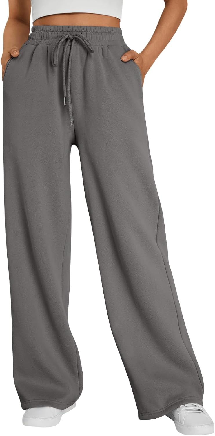Trendy Queen Womens Wide Leg Fleece Lined Sweatpants for Comfort