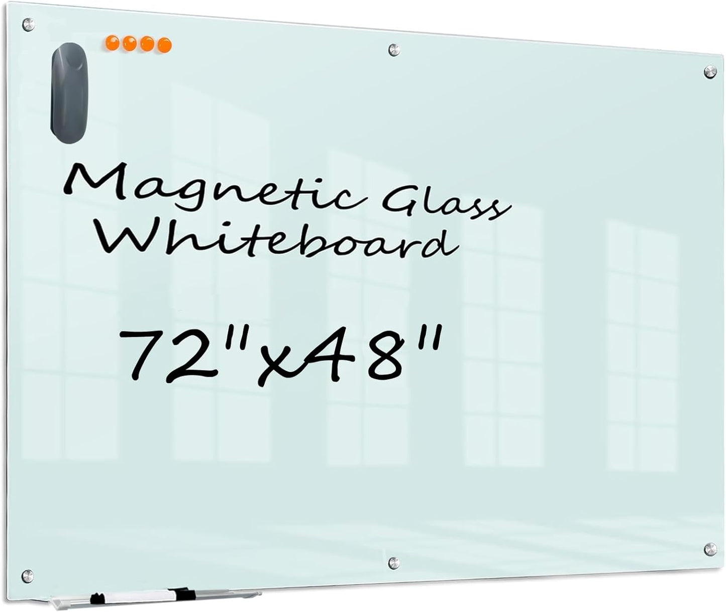 KIZZBY Glass Dry Erase White Board - 72in x 48in Frameless Board