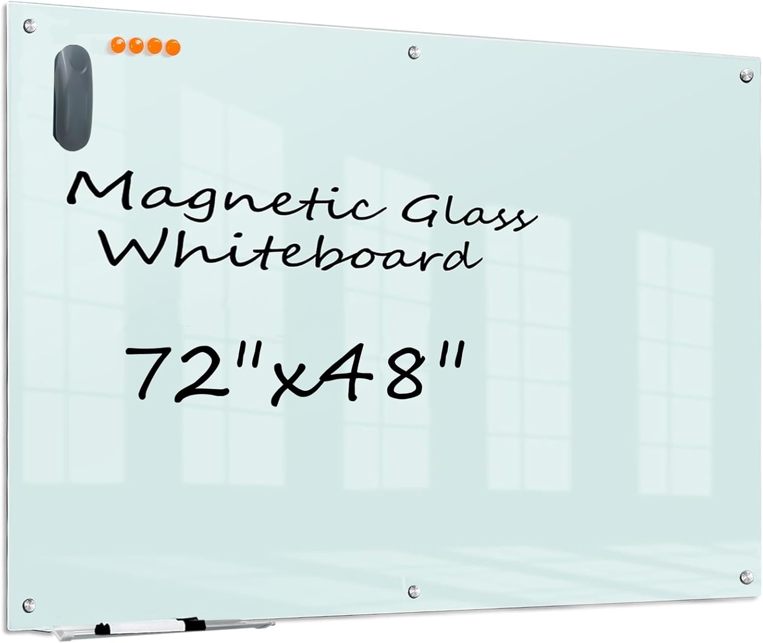 KIZZBY Glass Dry Erase White Board - 72in x 48in Frameless Board