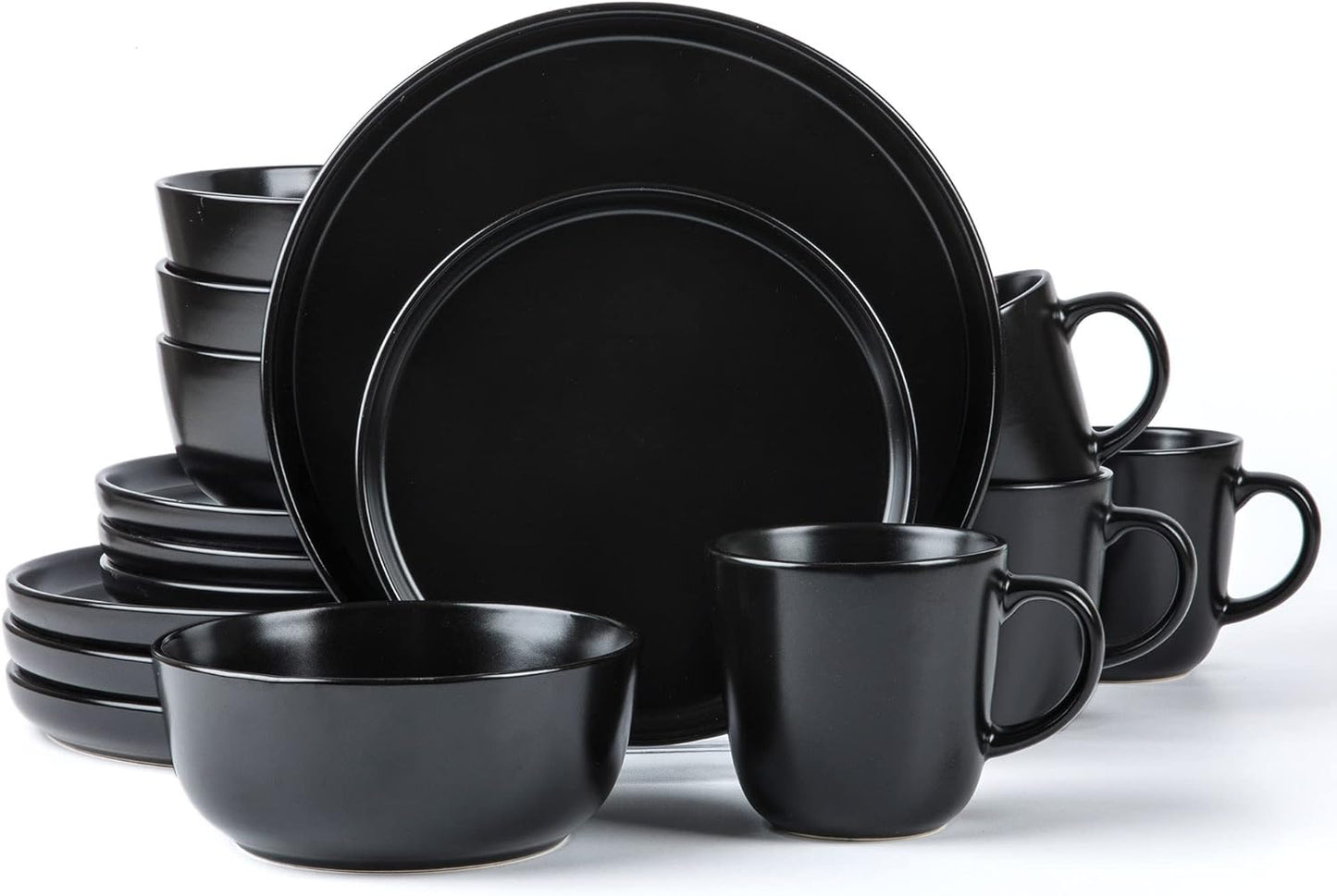 SKUGGA Round Stoneware 16pc Dinnerware Set - Matte Black Elegance