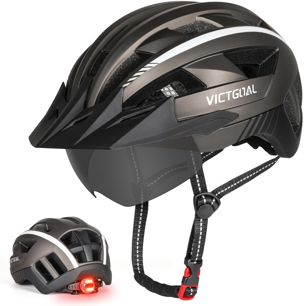 VICTGOAL Bike Helmet with Led Light and Detachable Goggles