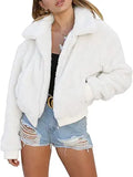 AKEWEI Women's Short Faux Fur Coat - Cozy Cropped Sherpa Jacket