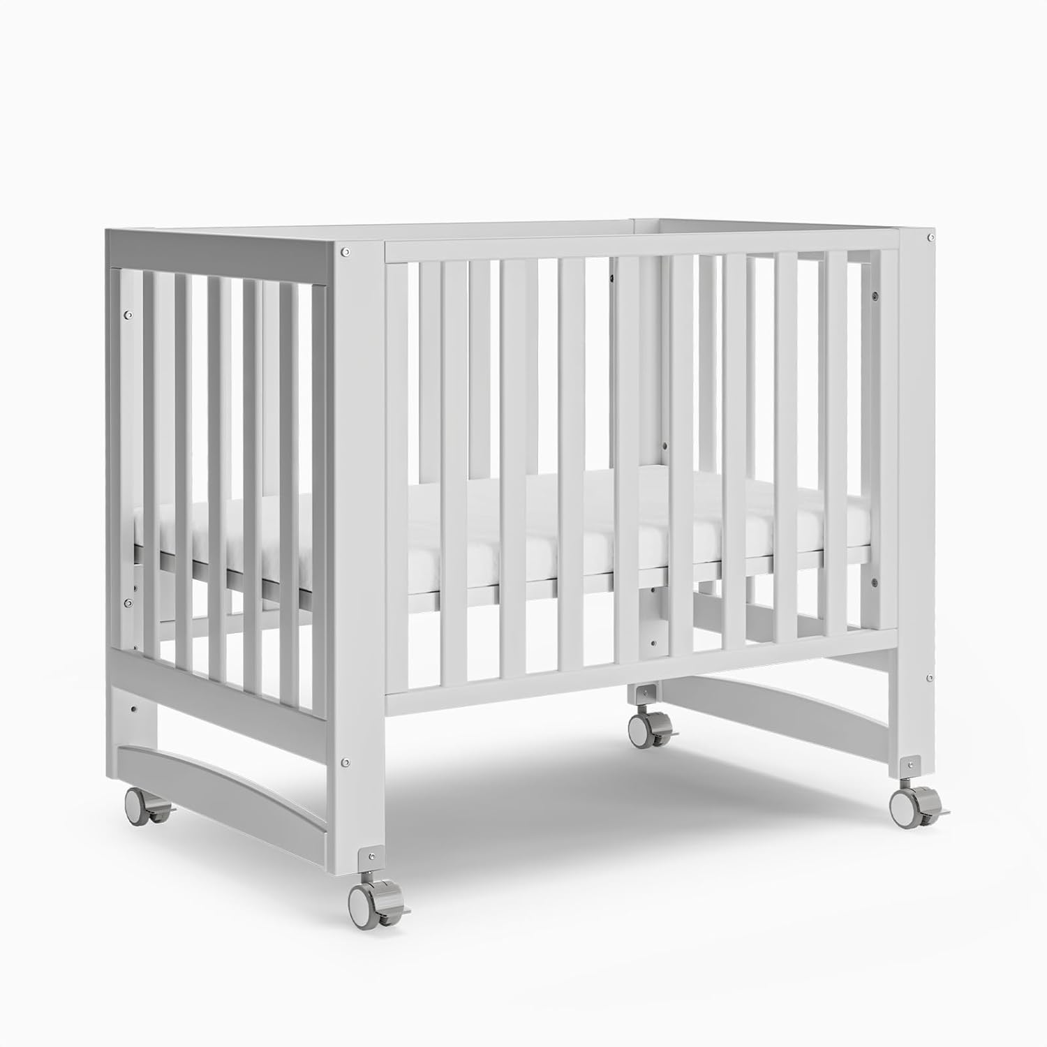 EvoNest Baby Crib 6 in 1 Convertible Mini Crib with Wheels