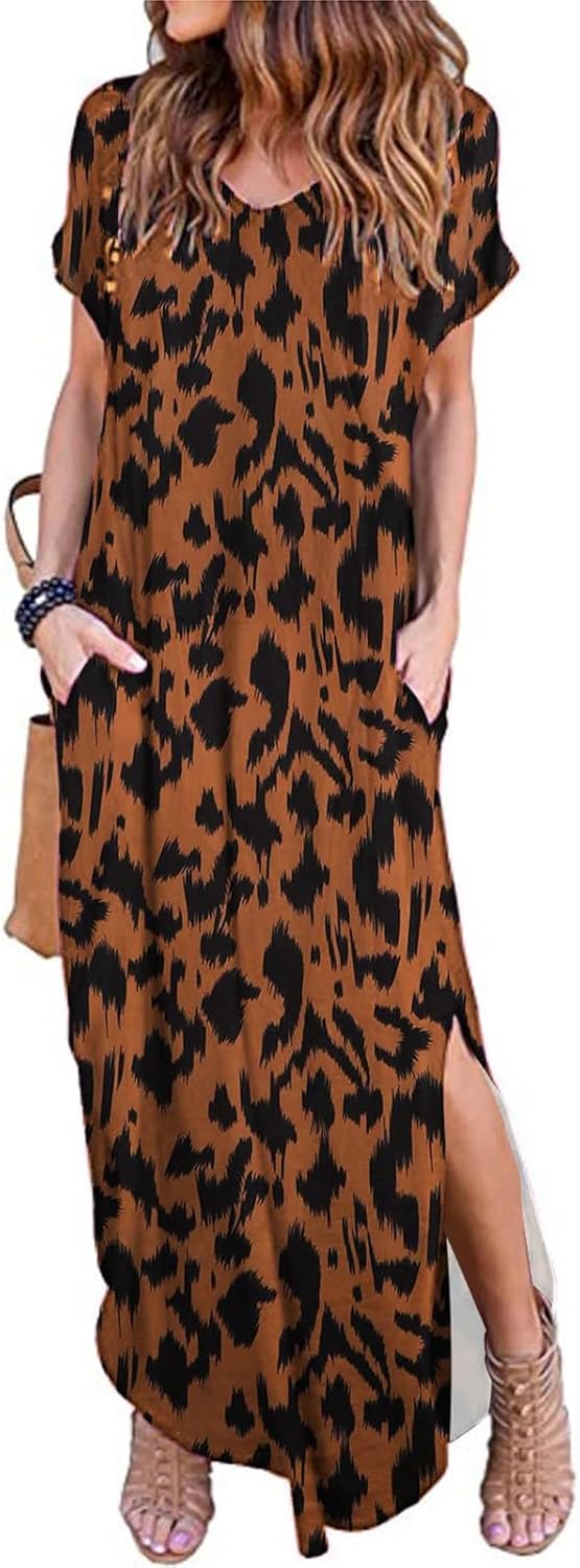 HUSKARY Women's Summer Maxi Dress with Pockets for Casual Style
