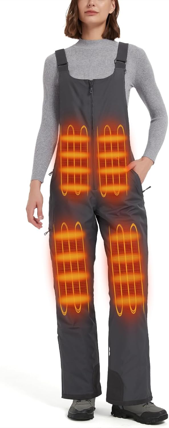 Women's Waterproof Heated Insulated Bib Overalls for Cold Weather