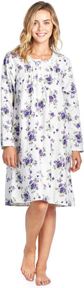 Casual Nights Women's Flannel Floral Long Sleeve Nightgown - Lace Trim