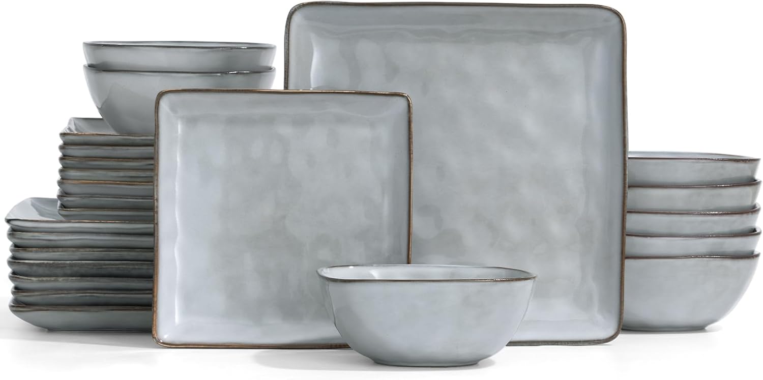 Famiware Dinnerware Sets for 8, Ocean Square 24-Piece Set