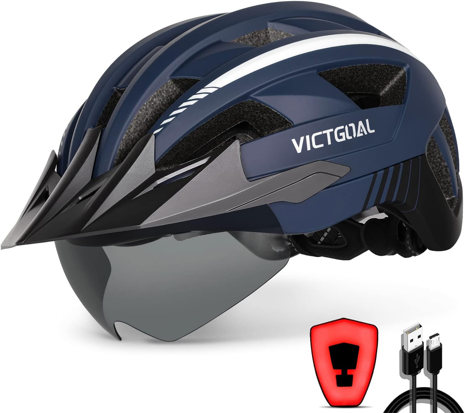 VICTGOAL Bike Helmet with Rechargeable Light and Goggles