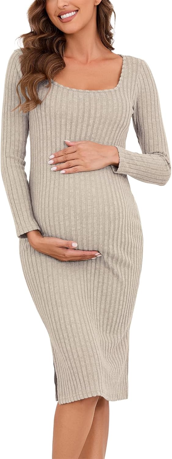 Long Sleeve Maternity Sweater Dress for Fall Winter Comfort