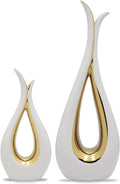Set of 2 Modern White Ceramic Vases - Versatile Home & Office Decor