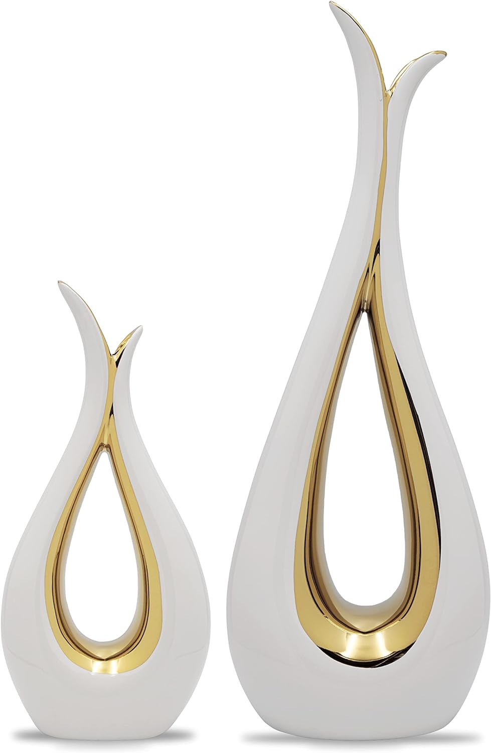 Set of 2 Modern White Ceramic Vases - Versatile Home & Office Decor