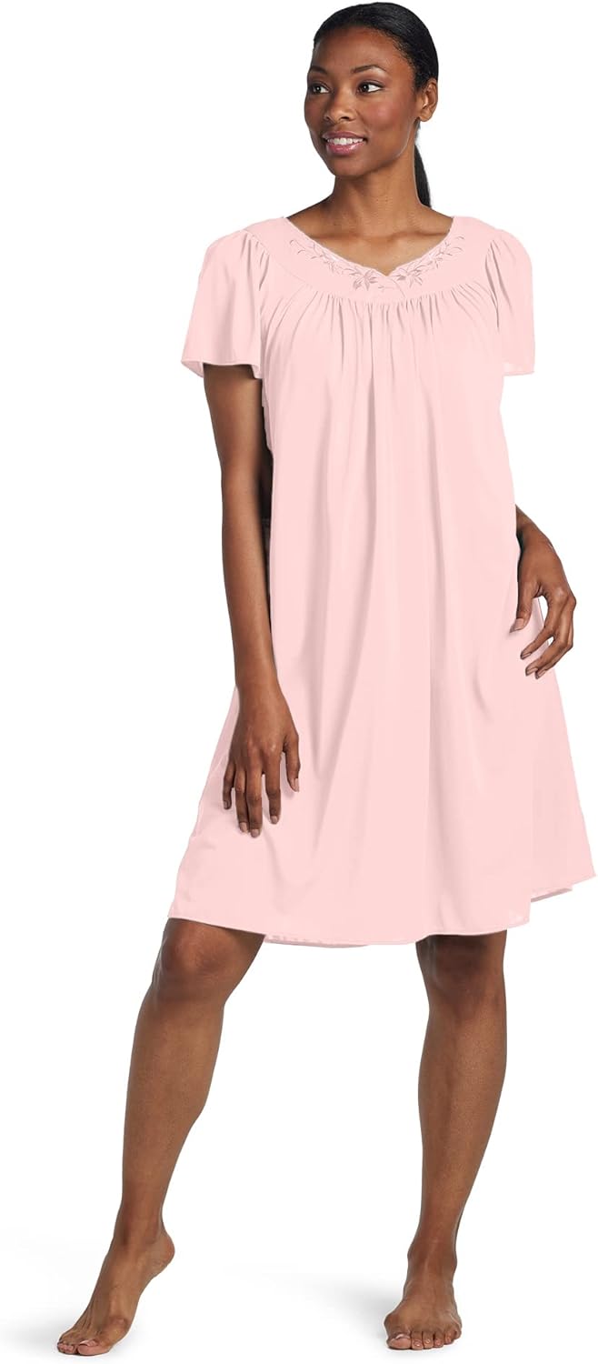 Miss Elaine Women's Short Tricot Nightgown with Flutter Sleeves