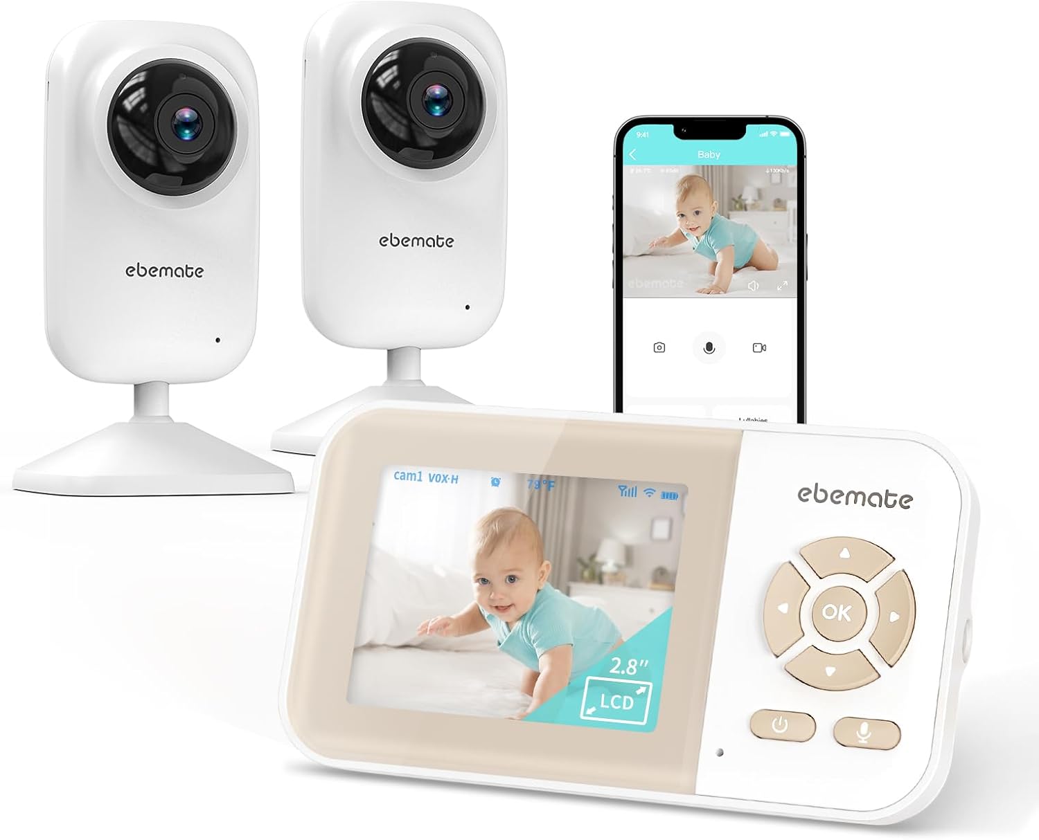 ebemate 2-Camera Baby Monitor: No Glow Night Vision