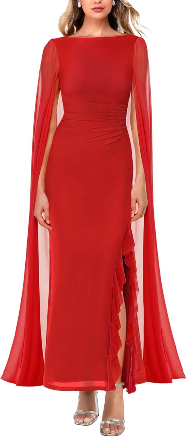 Lrady Women's Formal Evening Gowns with High Split Ruffle Design