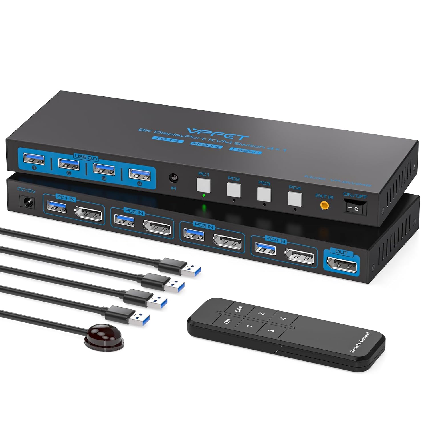 8K@60Hz DisplayPort KVM Switch for 4 Computers and 1 Monitor