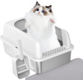 Stainless Steel Cat Litter Box with Lid and Mat - Contained, Easy