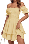 LYANER Women's Off Shoulder Wrap Ruffle Mini Dress - Flattering Fit