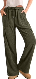 Sidefeel Womens Corduroy Pants High Waisted Wide Leg - Casual Cargo