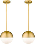 LMS 2-Pack Brushed Gold Pendant Lights - Modern Milky Globe