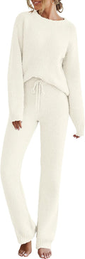 MEROKEETY Womens Pajama Sets 2025 Fall Lounge Sweater Set - Cozy Fuzzy
