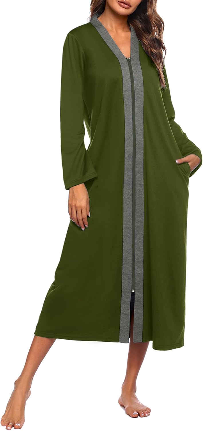 Ekouaer Women Zipper Robe: Lightweight Housecoat with Pockets
