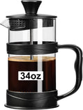 PARACITY 34oz French Press - 3 Filters, Portable, Heat Resistant Glass
