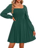 Chic Women's Smocked Dress with Square Neck by Holipick