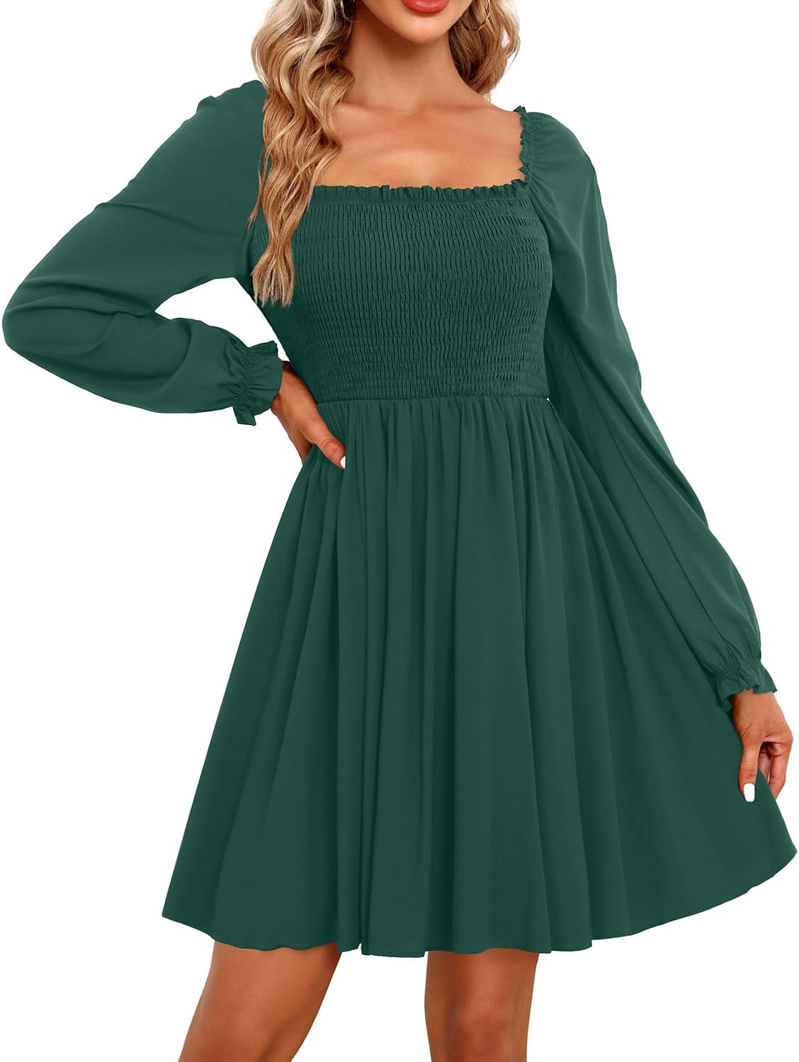 Holipick Women's Casual Square Neck Smocked Dress for All Occasions