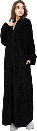 Artfasion Womens Fleece Robe Zip Front Plush Long Bathrobe - Cozy Home