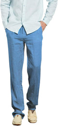 Men's Casual Linen Beach Trousers - Lightweight Elastic Waist
