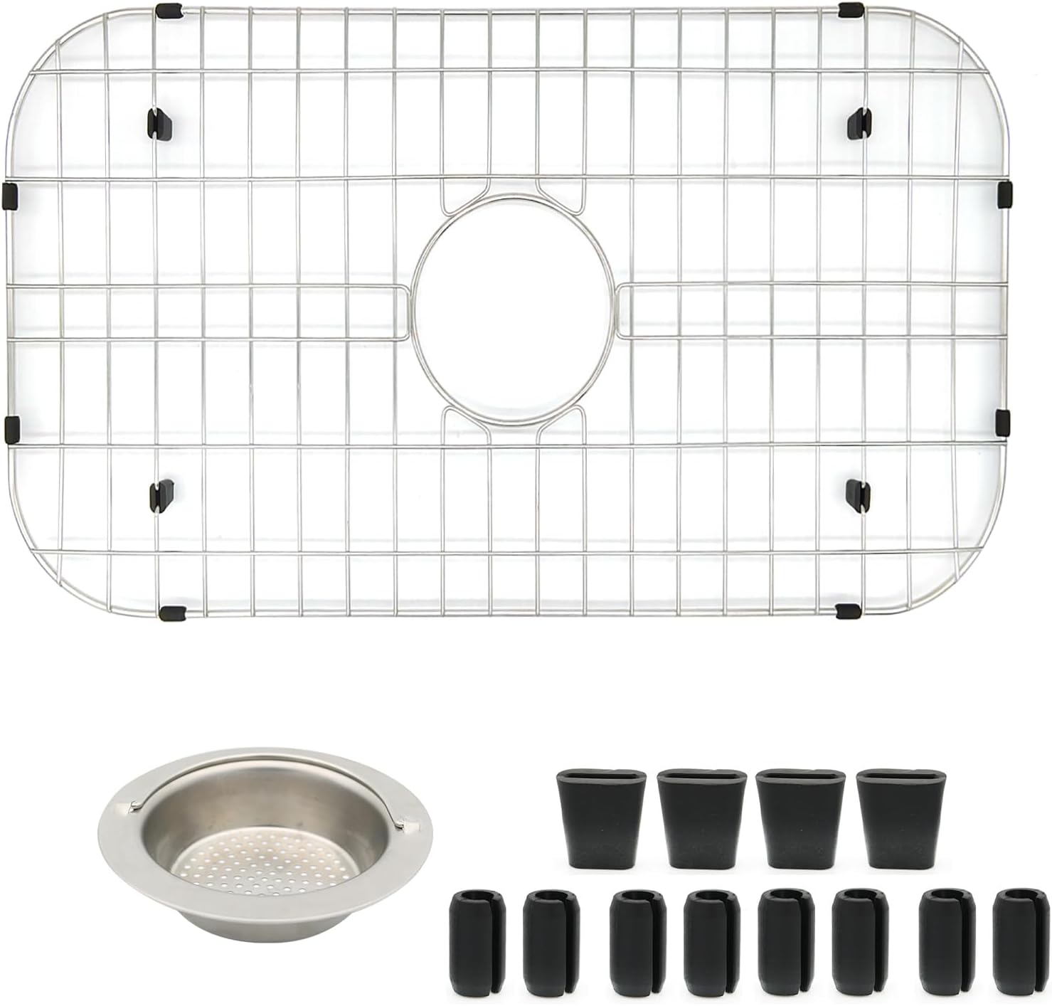 Heavy Duty Kitchen Sink Grid with Built-in Strainer & Drain