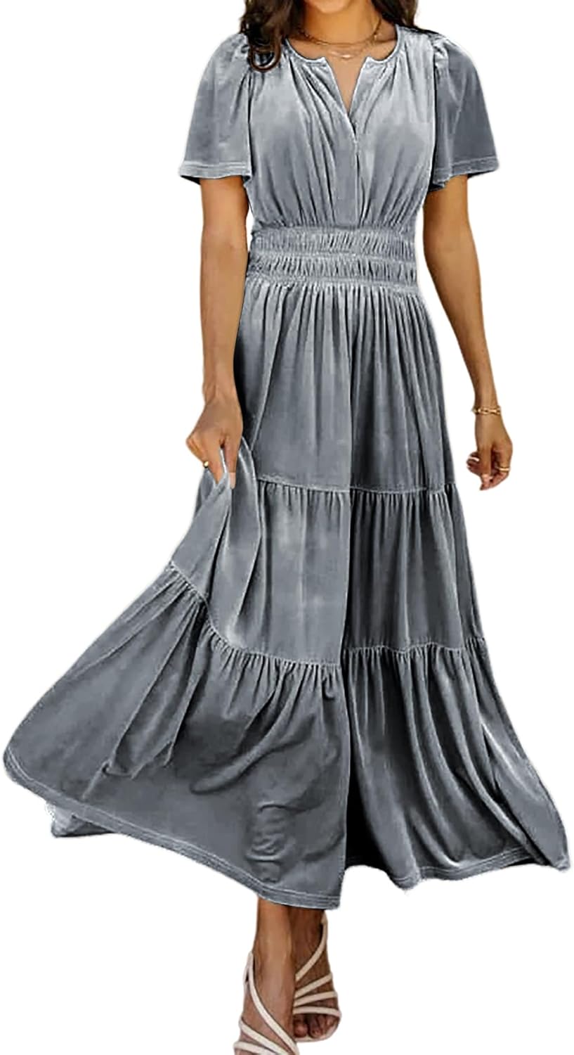 R.Vivimos Women's Vintage Velvet Dress for Fall and Winter Wear