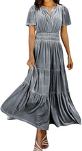 R.Vivimos Velvet Tiered Ruffle Maxi Dress - Flattering Fall Favorite