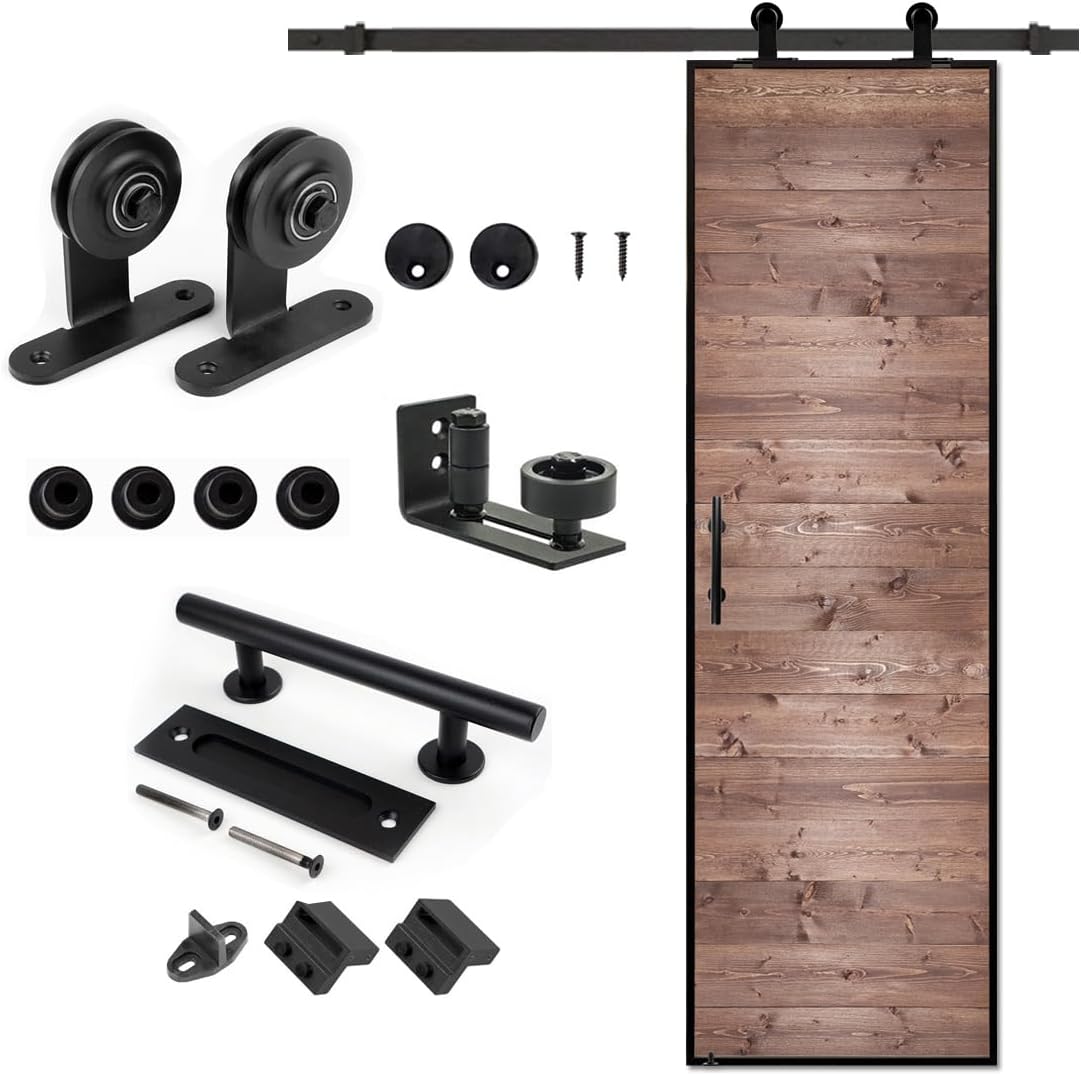 20 in. x 84 Brown Barn Door with 5FT Sliding Hardware Kit