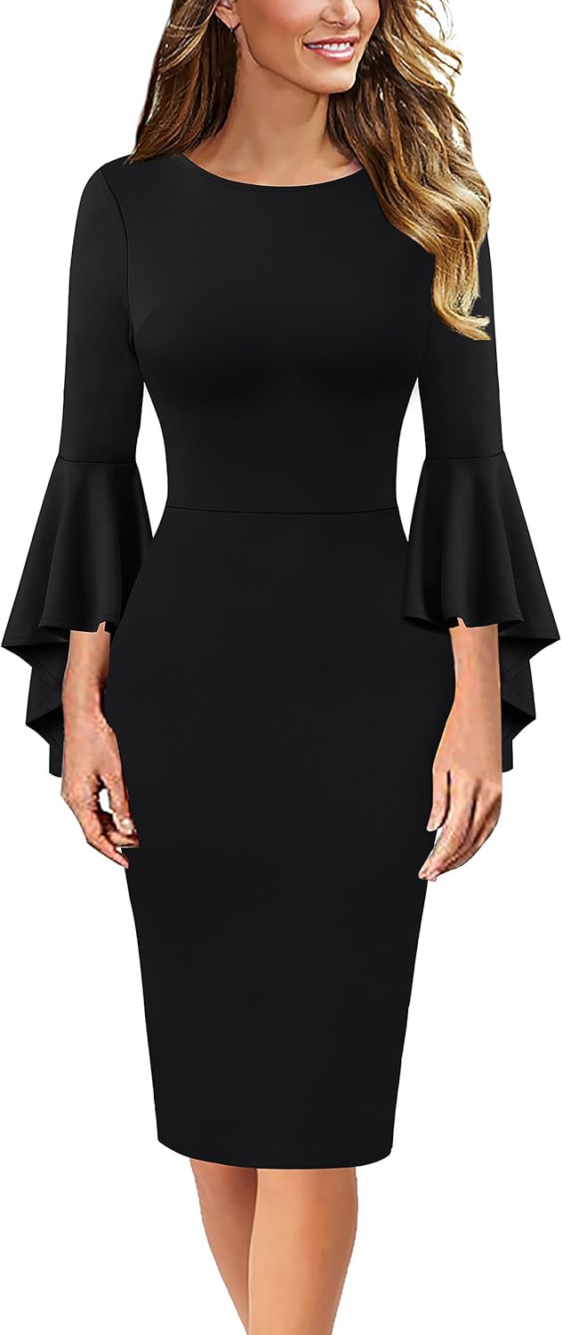 VFSHOW Ruffle Bell Sleeve Bodycon Dress