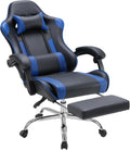 DUMOS Blue Gaming Office Desk Chair with Footrest - Ergonomic Comfort