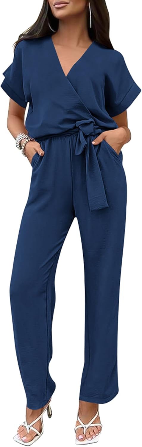 Stylish Women's Summer One Piece Jumpsuit with Belted Design