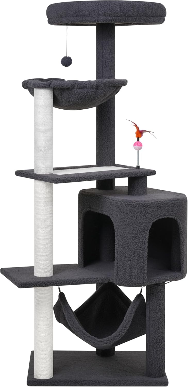 YUNIQUE Cat Tree with Condo, Scratch Posts, and Hammock for Cats
