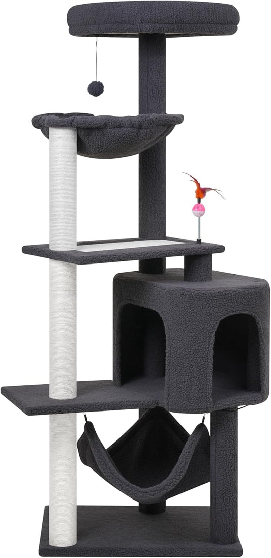 YUNIQUE Cat Tree with Condo, Scratch Posts, and Hammock for Cats