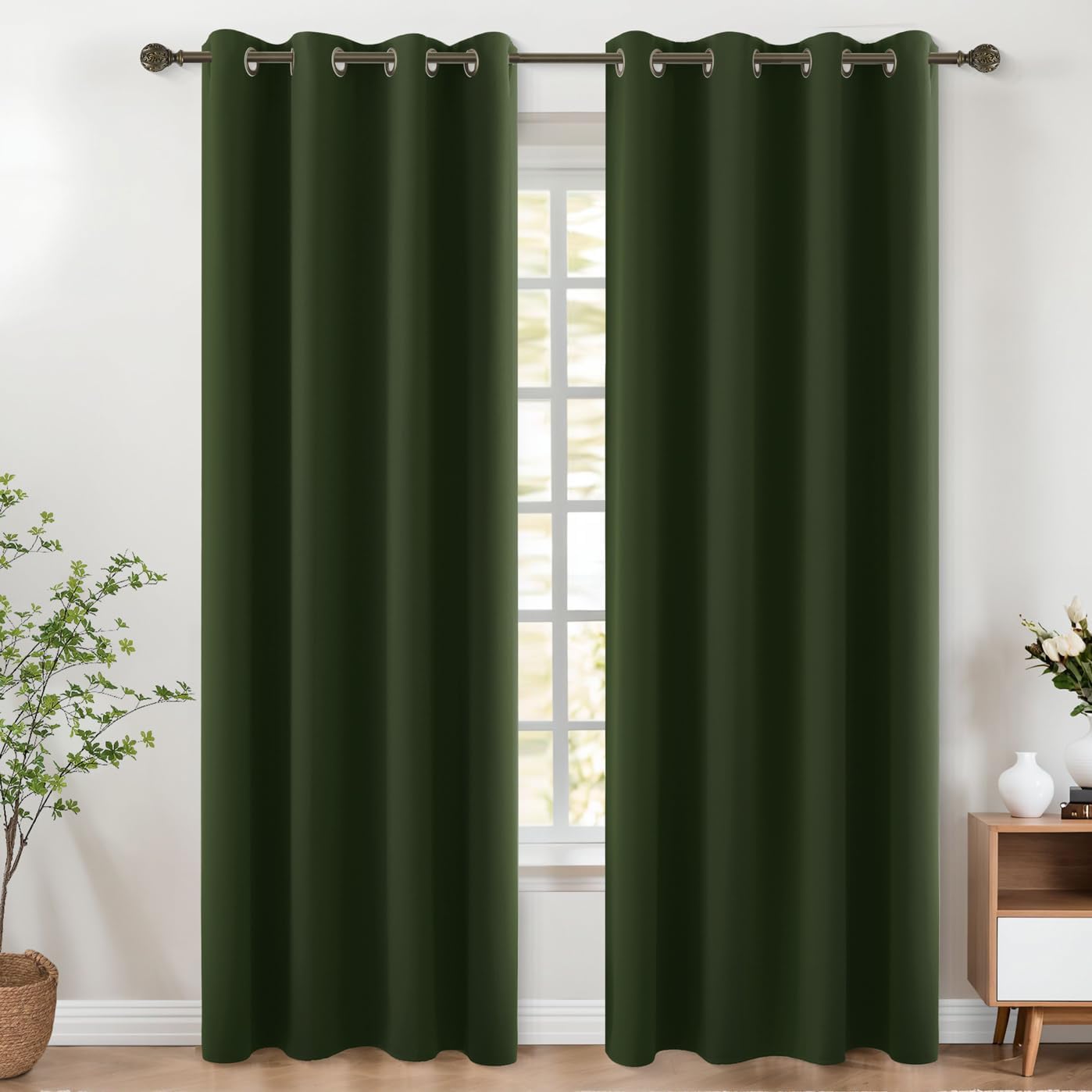 KOUFALL Olive Green Blackout Curtains 96 Inches Long Set