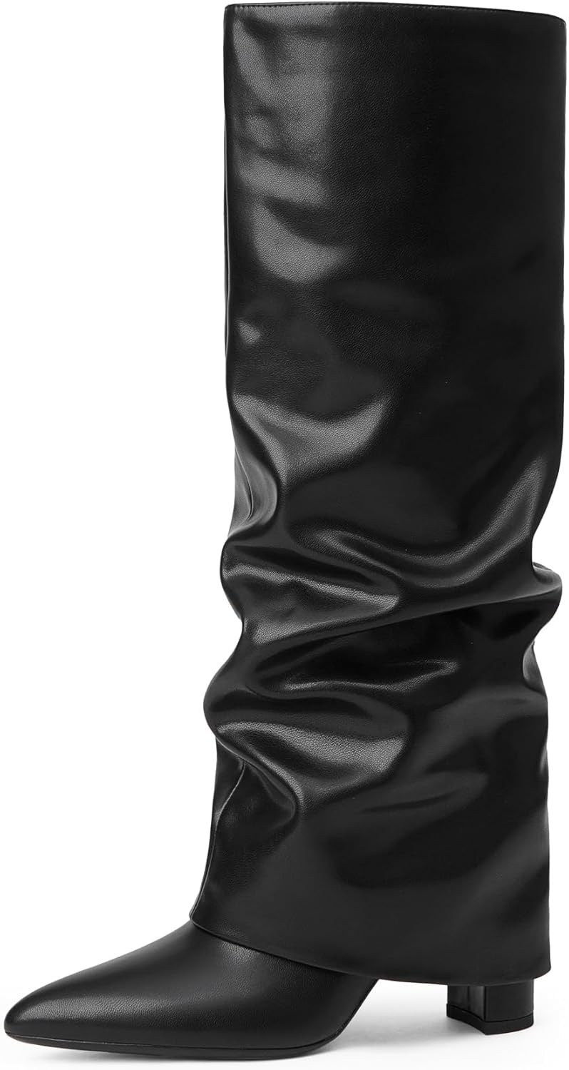 Modatope Knee High Boots for Women with Chunky Heels and Zipper