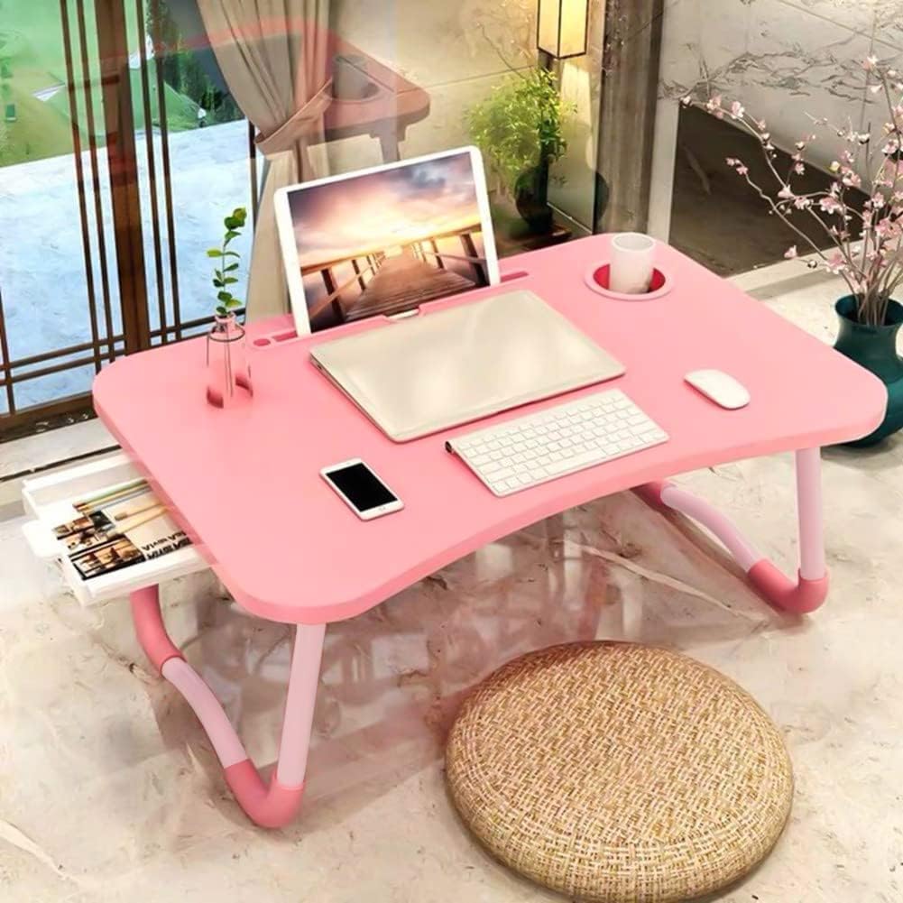 Pink Foldable Laptop Bed Table with Storage