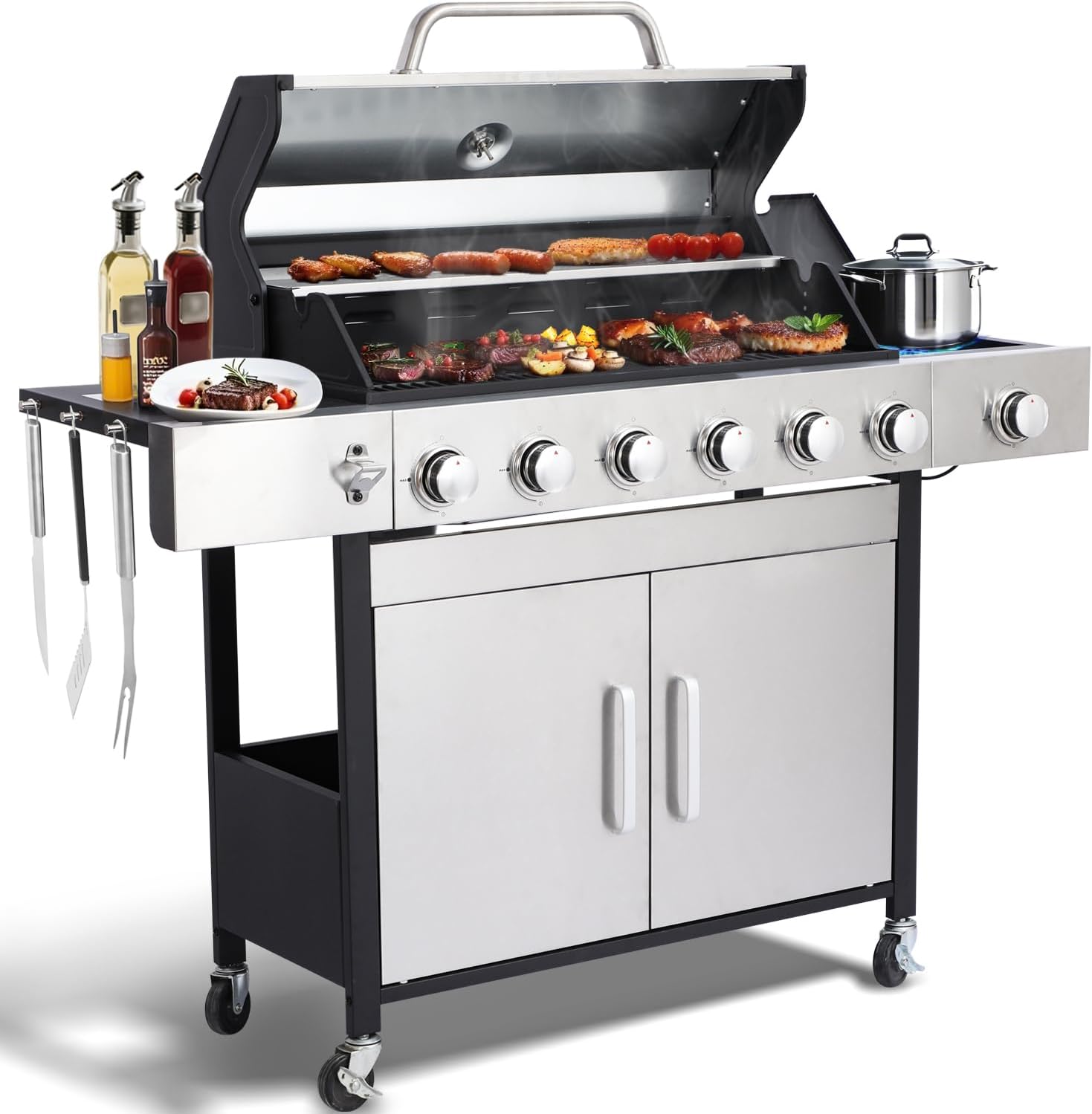 69000 BTU Output Propane Gas Grill with Side Burner for BBQs