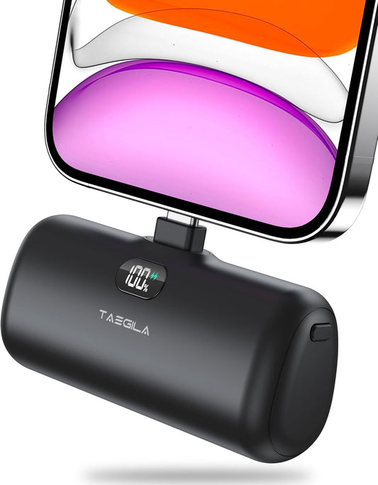 Taegila 5000mAh Portable iPhone Charger: LCD Display, MFi Certified